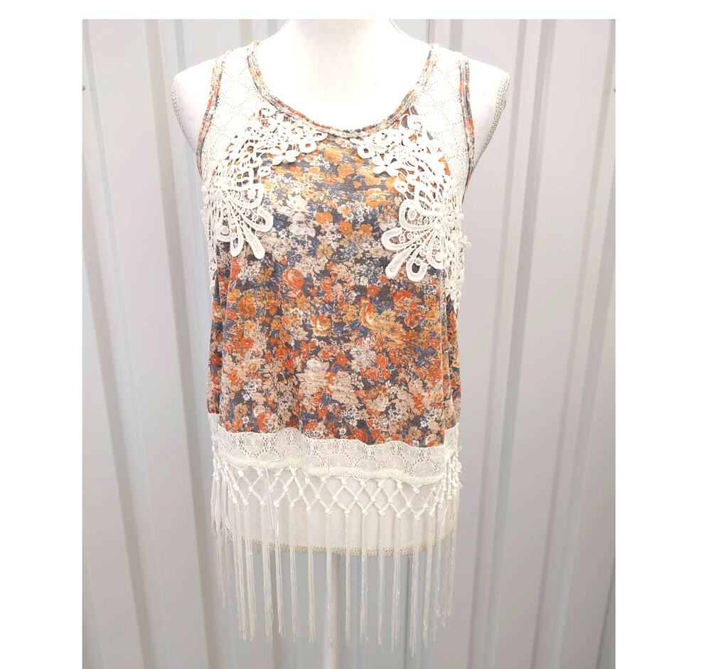 Coco + Jaimeson Sleeveless Crochet Fringe Top Medium NWT